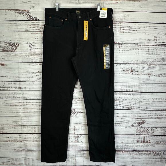 Mens NWT Lee Double Black Regular Fit Straight Leg Jeans Comfort Stretch 36X34 - Picture 1 of 7